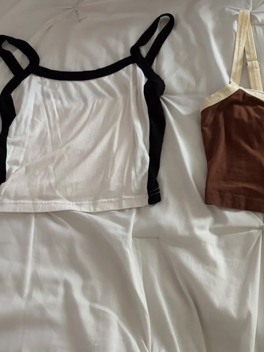 SHEIN Bundle White Tank Top with Black Trim and Brown tank with cream trim